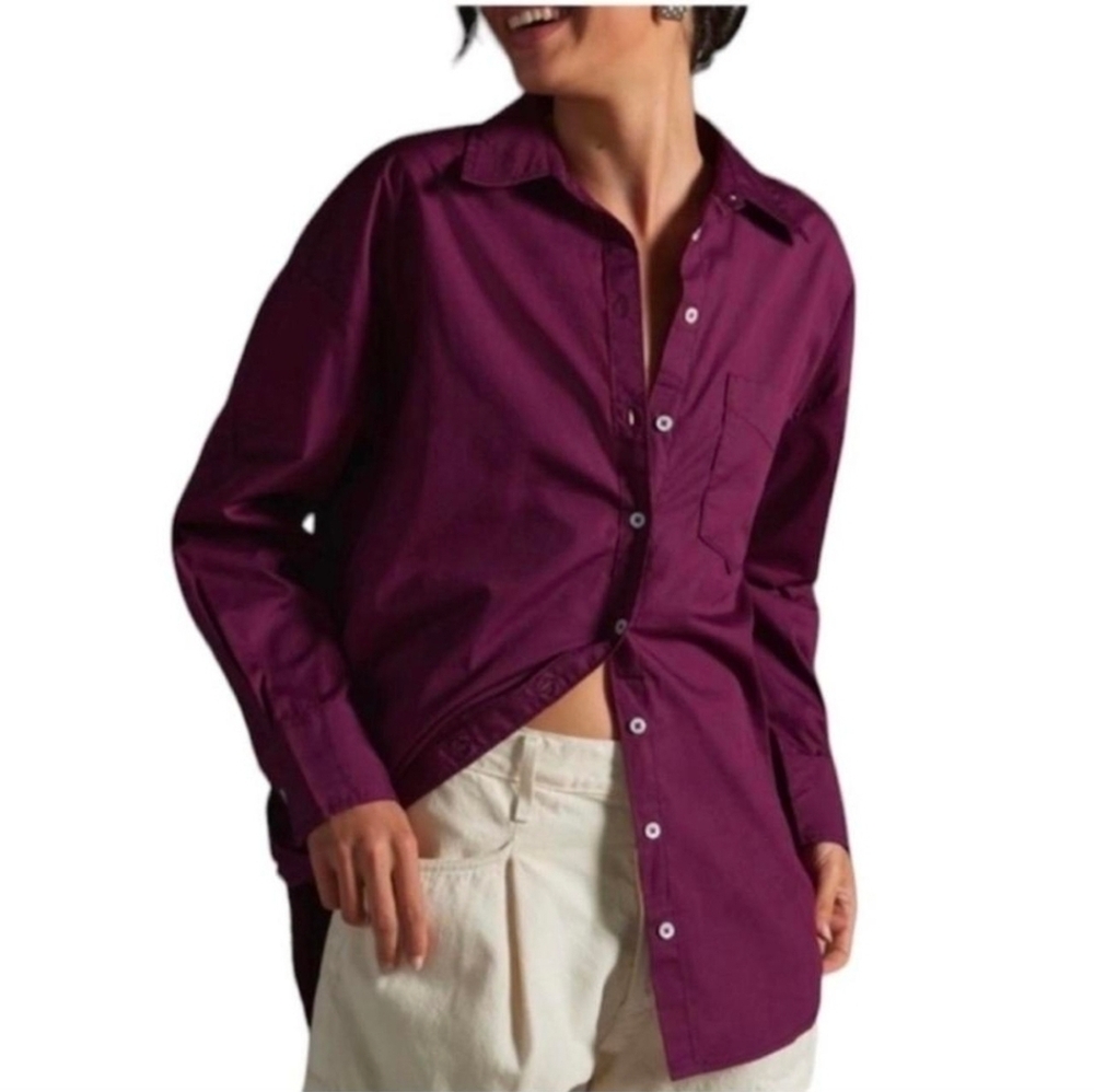 Anthropologie The Bennet Buttondown Shirt by Maeve Dark Purple S Small